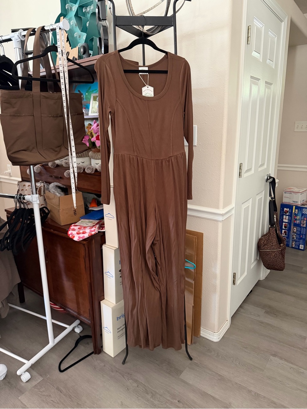 Brown Long Sleeve Jumpsuit